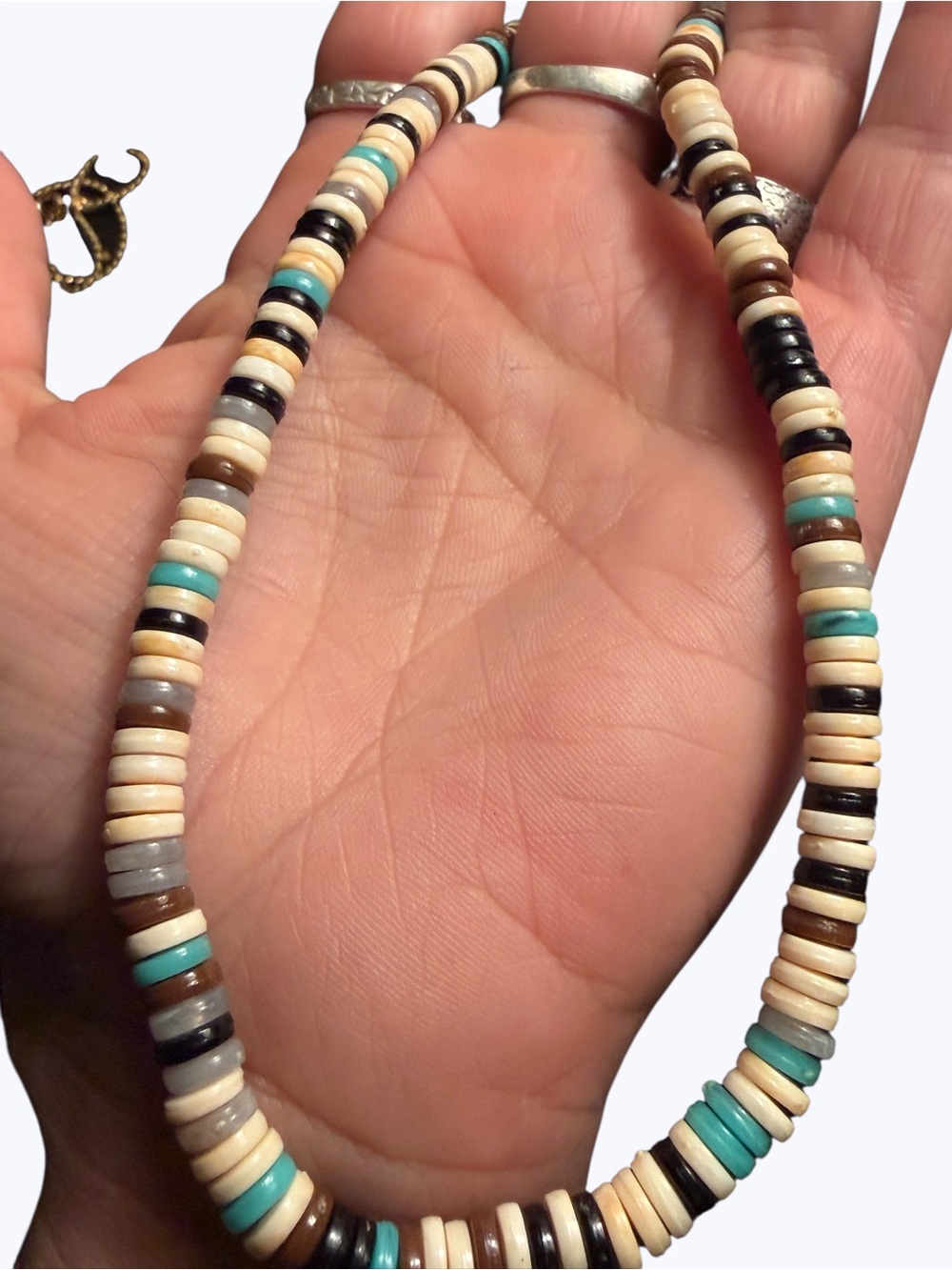 Vintage Heishi Turquoise, Shell Beaded Disk 16' Necklace